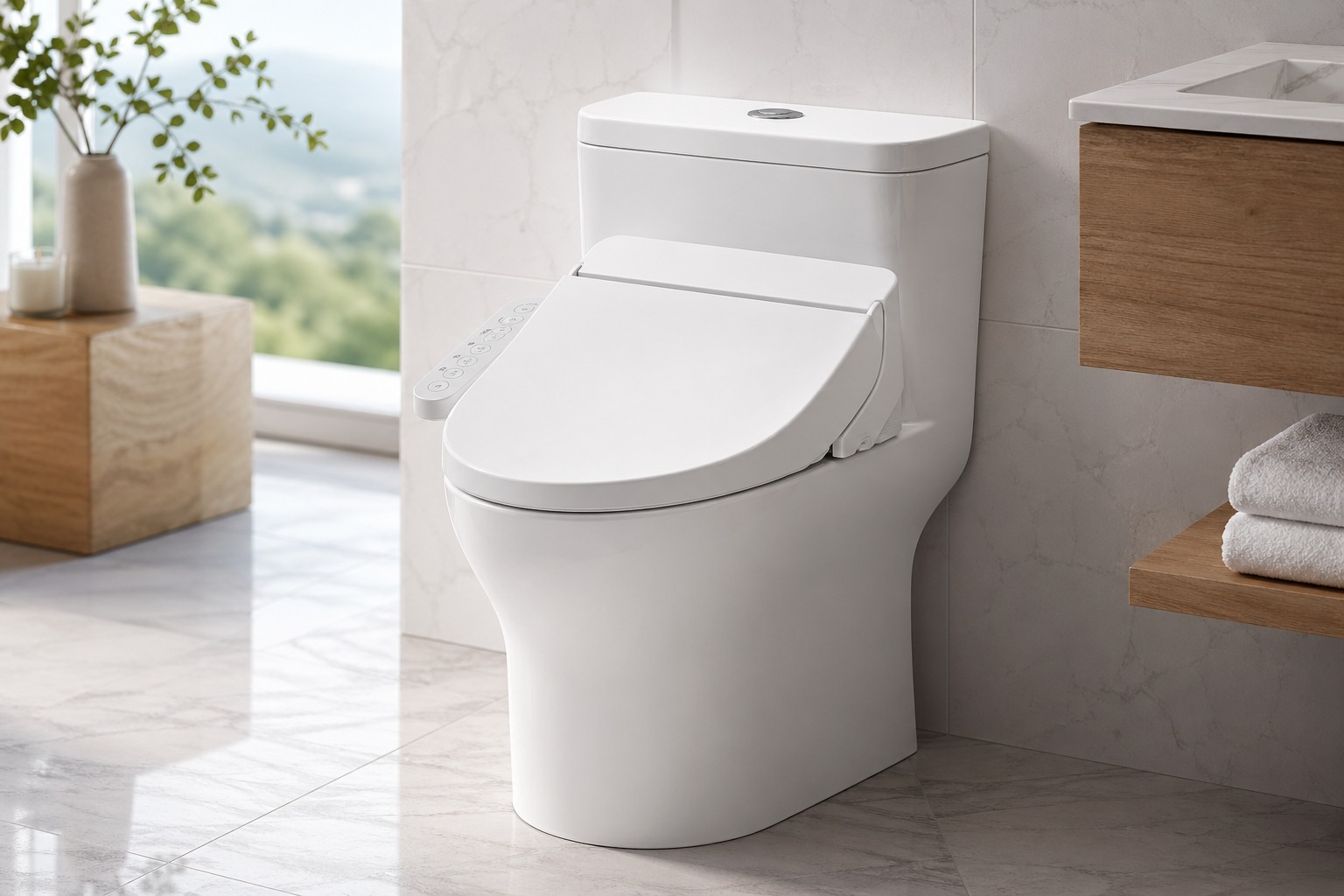 Premium modern electronic seat bidet installed on a clean toilet